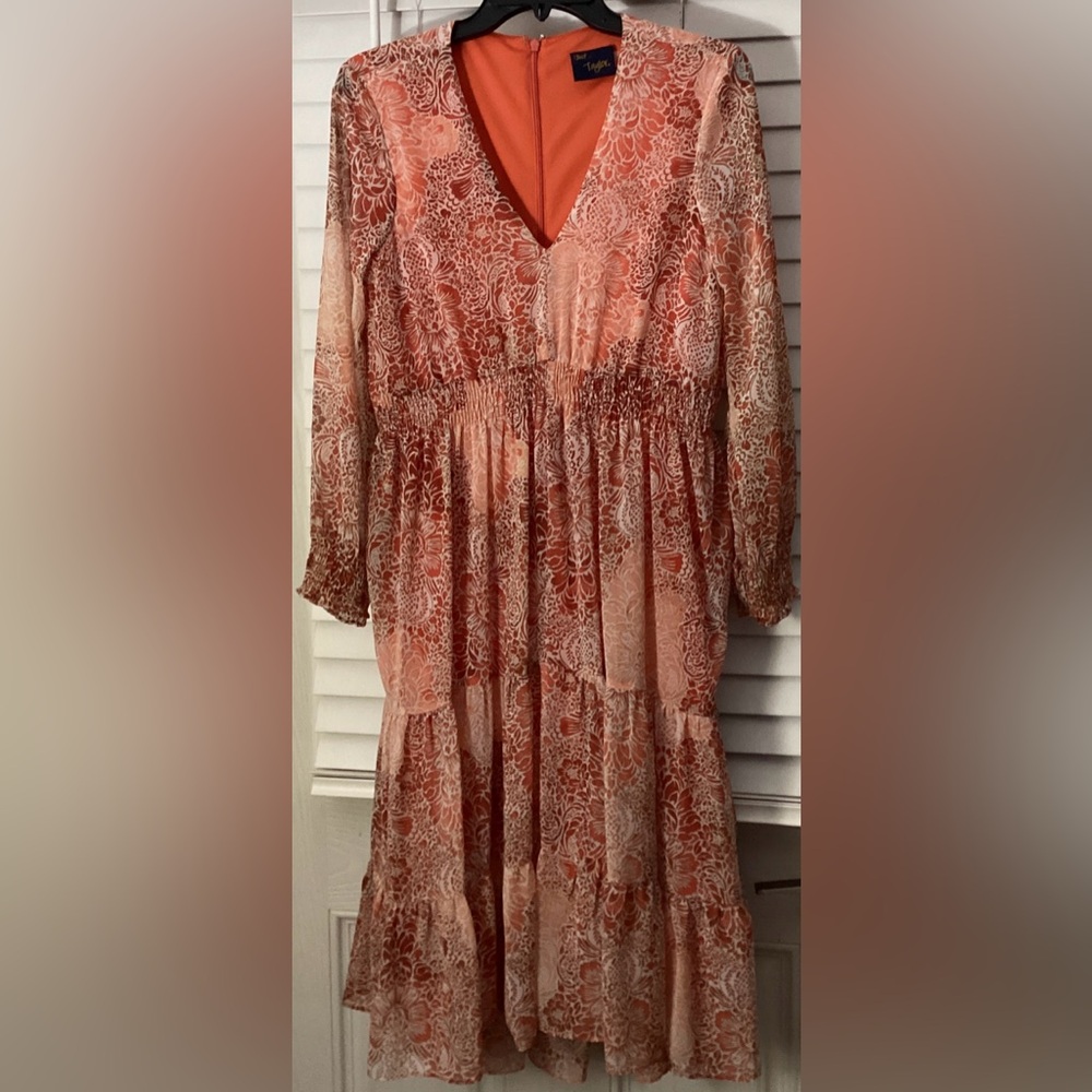 Just Taylor Floral Print V-Neck Dress Size 8 Long Sleeve Prairie Cottage Boho